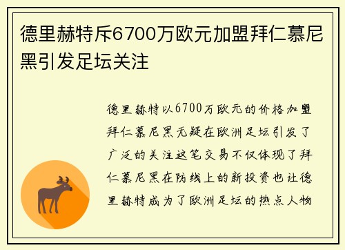 德里赫特斥6700万欧元加盟拜仁慕尼黑引发足坛关注 德里赫特斥6700万欧元加盟拜仁慕尼黑引发足坛关注